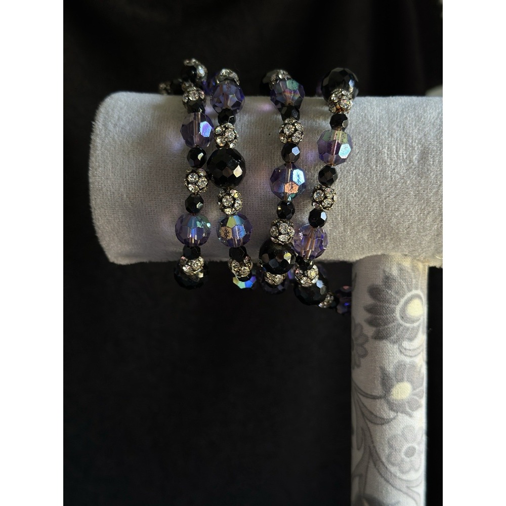Iridescent Bracelet Purple & Black MultiBeads & Dangles Memory Wire for Any Size - Picture 9 of 16